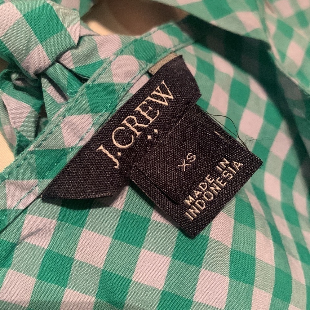J. Crew Factory Gingham Printed Bow-Back Tie Back Cotton Peplum Tank Top - Picture 4 of 9